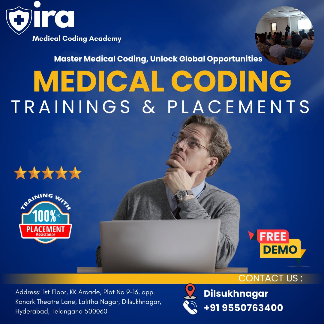 IraCoding's tweet image. IRA Medical Coding Academy 
Address: 1st Floor, KK Arcade, Plot No 9-16, opp. Konark Theatre Lane, Lalitha Nagar, Dilsukhnagar, Hyderabad, Telangana 500060
✅ #MedicalCoding
✅ #MedicalCodingTraining
✅ #CertifiedMedicalCoder
✅ #MedicalBillingAndCoding
✅ #HealthcareCareers
