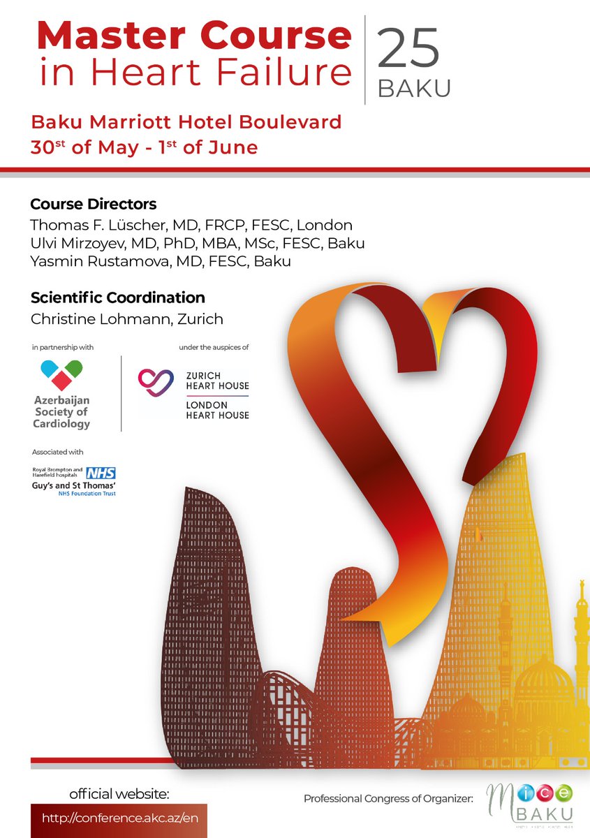 🚨 MasterCourse in Heart Failure – Baku 2025! 🚨
📅 May 30 – June 1, 2025
Hosted by Azerbaijan Society of Cardiology with London &amp; Zurich Heart House. Earn CME credits
🔗 Register: conference.akc.az
💰 PCHF alumni: 180€ | General: 415€
#Cardiology #HeartFailure #Baku2025