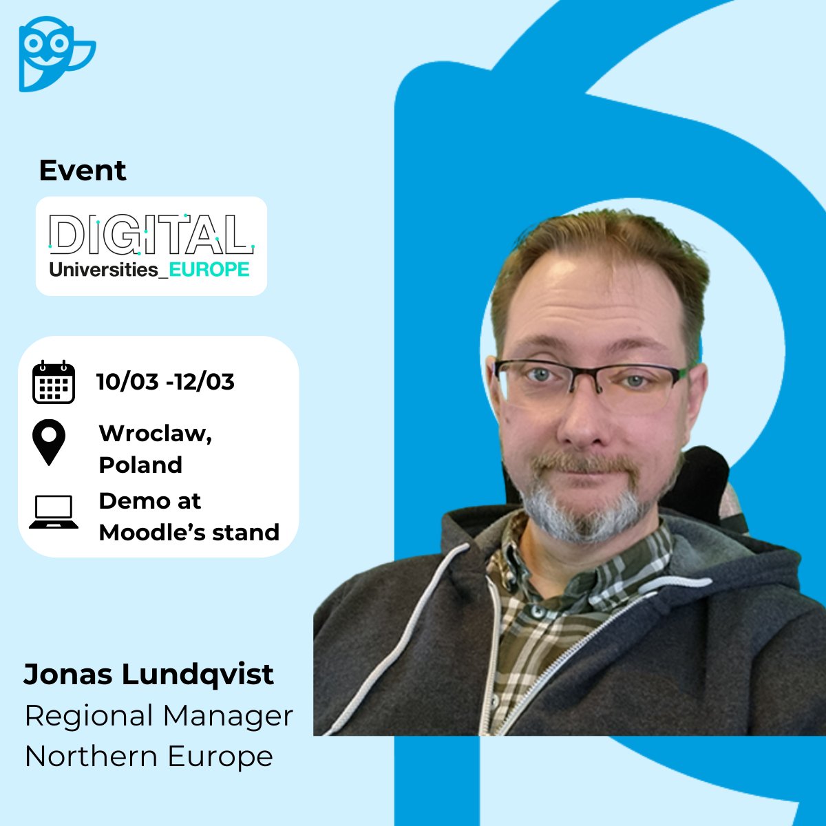 SMOWL Proctoring 🦉 (@smowltech) on Twitter photo ¡🚀 Smowltech is at Digital Universities Europe, Poland 🇵🇱 (Mar 10-12)!
Jonas will be there to discuss digital education & explore collaboration opportunities.
📅 Live demo at <a href="/moodle/">Moodle | Online learning, delivered your way.</a> 's stand on March 12 during coffee break .
See you there! 👋
#SMOWL #eLearning #EdTech ¡🚀 Smowltech is at Digital Universities Europe, Poland 🇵🇱 (Mar 10-12)!
Jonas will be there to discuss digital education & explore collaboration opportunities.
📅 Live demo at <a href="/moodle/">Moodle | Online learning, delivered your way.</a> 's stand on March 12 during coffee break .
See you there! 👋
#SMOWL #eLearning #EdTech