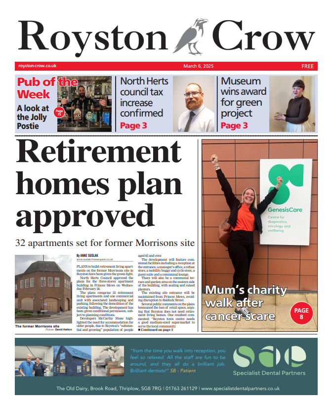 In today's Crow...🐦‍⬛
🏡Retirement homes plans approved
🚶‍♀️Mum's charity walk after cancer scare
🟢Museum wins award for green project
And more! Pick up your copy today