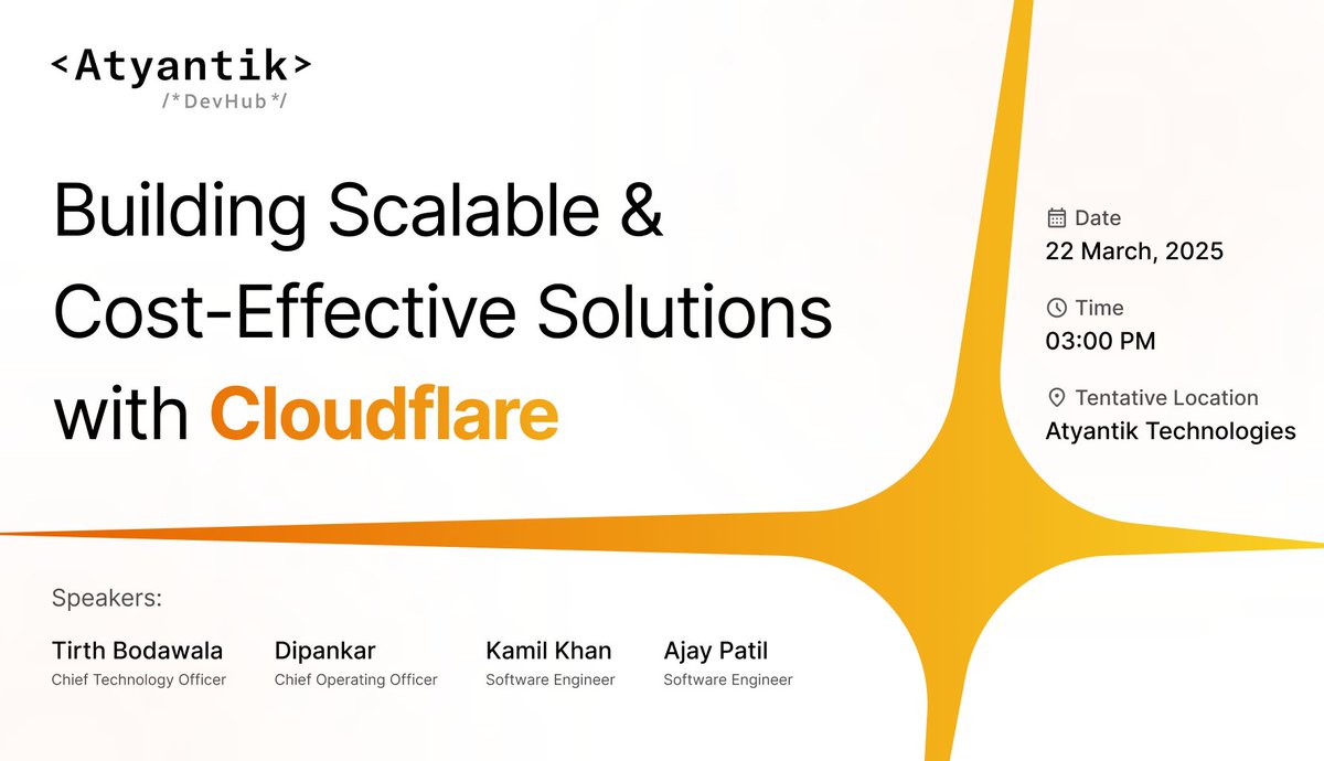 atyantik_tech's tweet image. Join Atyantik DevHub x Cloudflare for live demos, success stories & hands-on insights on scalable, cost-efficient apps.
📅 22nd March 2025 
📍 Vadodara 
Seats are limited!
Register now-allevents.in/vadodara/build…
#AtyantikDevHub #CloudflareXperience  #TechEvent