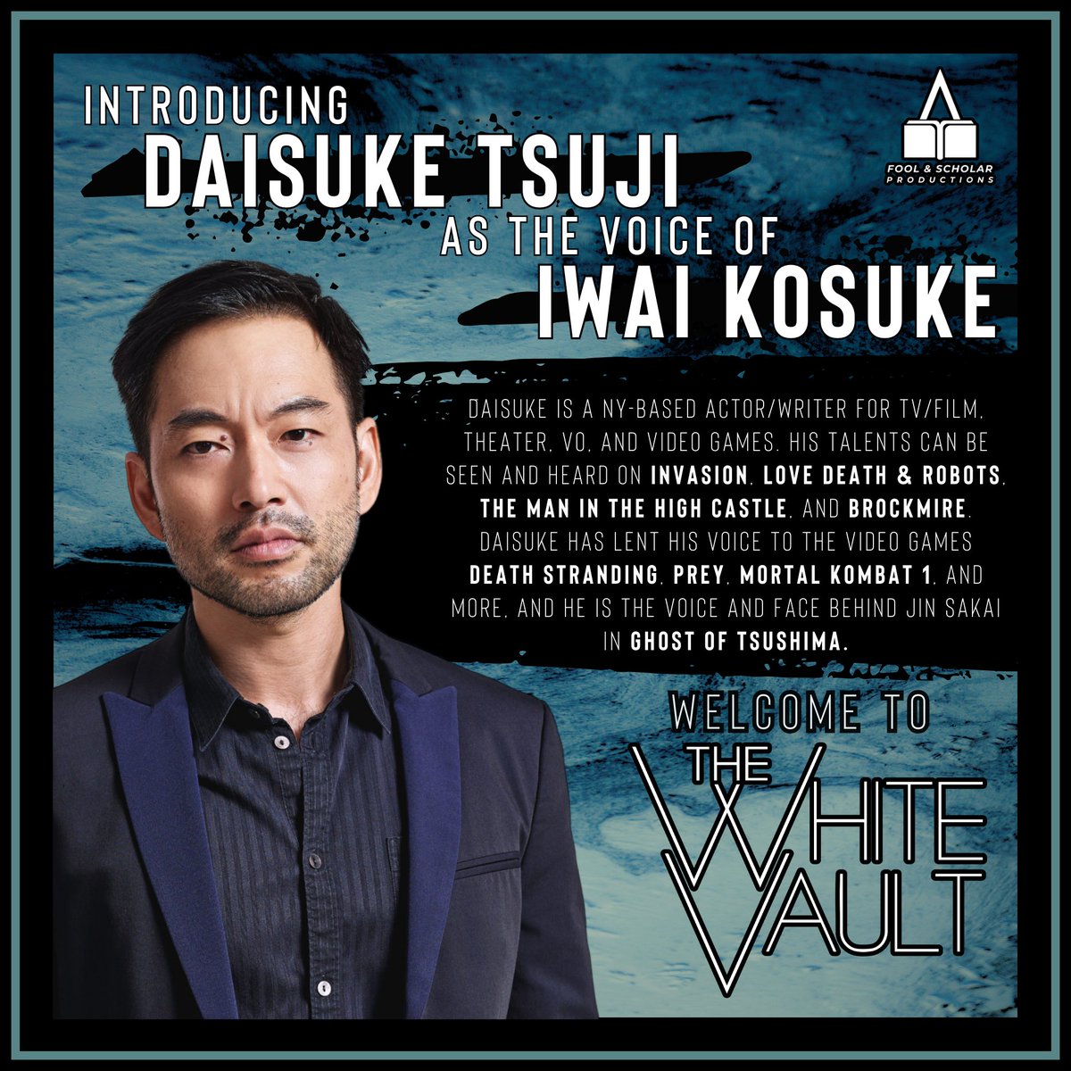 The White Vault • Indie Horror Podcast (@whitevault) on Twitter photo This season introduced a new character, Iwai Kosuke, who is voiced by the talented Daisuke Tsuji (<a href="/dicek2g/">Daisuke Tsuji</a>)! ❄️Daisuke brings to life the True Son of the Iwai family, and we are honored to work with him. Thank you for lending us your voice, and we hope to hear more from you soon! This season introduced a new character, Iwai Kosuke, who is voiced by the talented Daisuke Tsuji (<a href="/dicek2g/">Daisuke Tsuji</a>)! ❄️Daisuke brings to life the True Son of the Iwai family, and we are honored to work with him. Thank you for lending us your voice, and we hope to hear more from you soon!