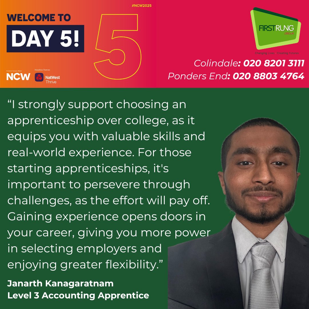 🚀 Apprenticeships = Skills + Experience + Success! 💼 ✨

Janarth Kanagaratnam chose an apprenticeship over college for real-world experience &amp; valuable skills! 🌍📈

Explore apprenticeships &amp; start your journey today!

📞 Sabreena: 07495 464797
🔗 firstrung.org.uk