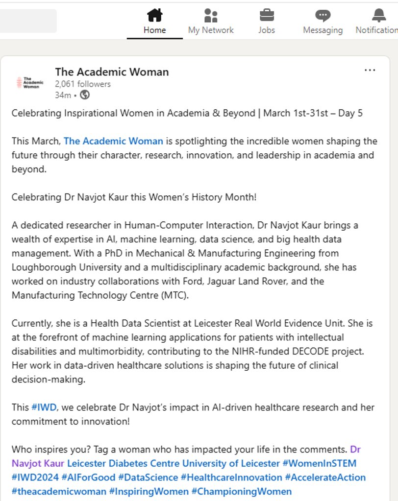 Thank you <a href="/theacademicwmag/">The Academic Woman published by Dr Anatu Mahama</a> &amp; Ana for this lovely LinkedIn post. Sincere thanks to all my colleagues for their kind support🙏<a href="/LRWE/">meRwe çataL</a> <a href="/DECODEproject2/">DECODE project</a> <a href="/kamleshkhunti/">Prof Kamlesh Khunti</a> <a href="/GilliesClare/">Clare Gillies</a> <a href="/gcThomasJun/">Thomas Jun</a> <a href="/_ShShabnam/">Dr Sharmin Shabnam</a> <a href="/AIM_RSF/">AIM RSF</a> <a href="/ARC_EM/">NIHR ARC East Midlands</a> <a href="/LPTresearch/">LPT Research Team</a> <a href="/alidrewett/">Dr Alison (Ali) Drewett</a> <a href="/RabbitteSarah/">Sarah Rabbitte 🐰</a> <a href="/LPTnhs/">Leicestershire Partnership NHS Trust</a> <a href="/LDC_tweets/">🌱Leicester Diabetes</a>