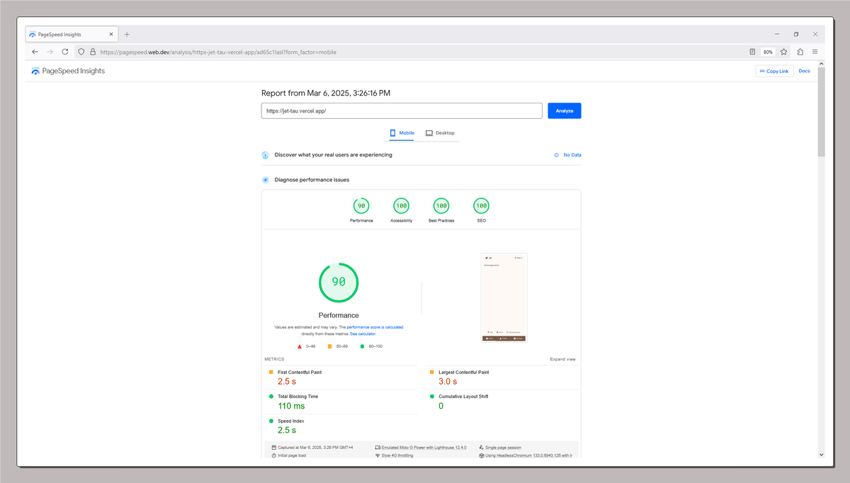jetprojectdev's tweet photo. PageSpeed Insights (Mobile): https://t.co/1AXpQlf9E9 https://t.co/WXAx2JasvD