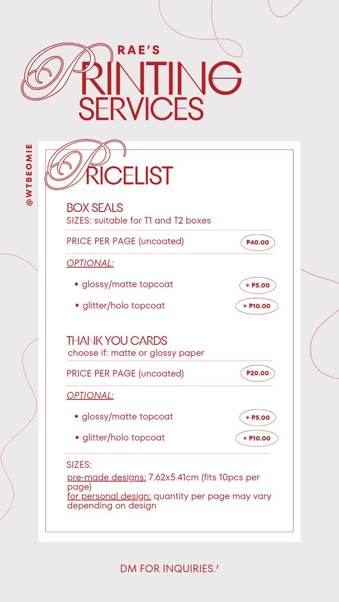 wtbeomie's tweet image. printing services by wtbeomie! ☻

✮ IMPORTANT: PLEASE READ!

⊹ payo upon oc
⊹ sdd, ggx direct
⊹ no rush shipping!

✮ dm for inquiries.

help rt please! 🫶🏻

t. wts lfb ph bns polaroid thank you card mail stickers box seal diecut kisscut photoprint printing services pricelist