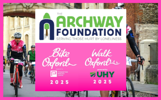 archwayfoundation (@archwaycharity) on Twitter photo Could you go the extra mile to help us tackle #loneliness? Archway are looking for fundraisers to cycle (13, 25, 50 or 78 miles) or walk (10, 15 or 20 miles) <a href="/bikeoxford/">Bike Oxford</a> around #Oxford on Sun 22 June. Contact: office@archwayfoundation.org.uk <a href="/OxTweets/">OxTweets</a> Could you go the extra mile to help us tackle #loneliness? Archway are looking for fundraisers to cycle (13, 25, 50 or 78 miles) or walk (10, 15 or 20 miles) <a href="/bikeoxford/">Bike Oxford</a> around #Oxford on Sun 22 June. Contact: office@archwayfoundation.org.uk <a href="/OxTweets/">OxTweets</a>
