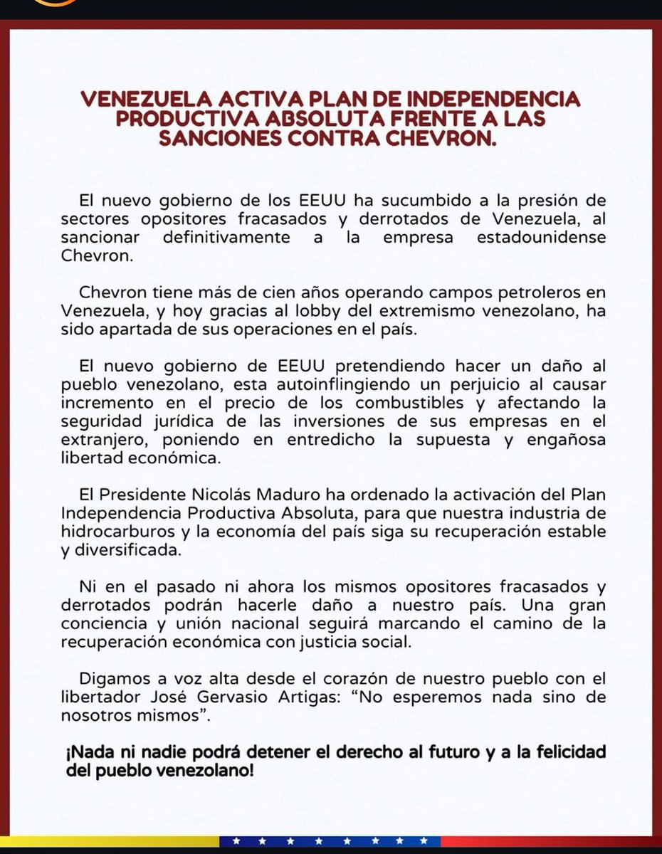 SomosVenvidrio (@somosvenvidrio) on Twitter photo #Repost
<a href="/Delcyrodriguezv/">Delcy Rodríguez</a>
VENEZUELA ACTIVA PLAN DE INDEPENDENCIA PRODUCTIVA ABSOLUTA FRENTE A LAS SANCIONES CONTRA CHEVRON #Repost
<a href="/Delcyrodriguezv/">Delcy Rodríguez</a>
VENEZUELA ACTIVA PLAN DE INDEPENDENCIA PRODUCTIVA ABSOLUTA FRENTE A LAS SANCIONES CONTRA CHEVRON