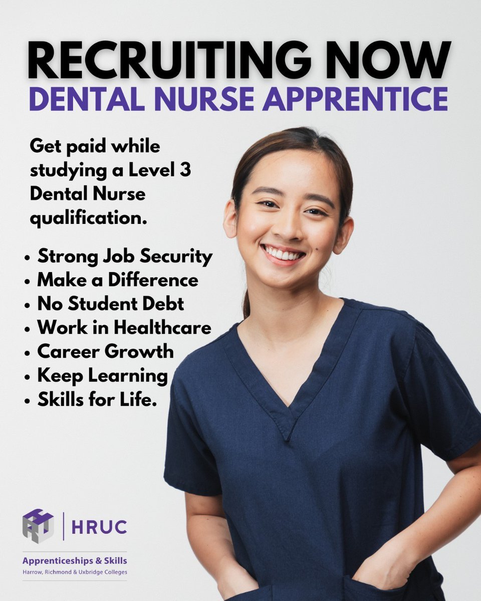 Happy National Dentists Day! We're Hiring! 🦷✨
Looking for a hands-on, rewarding career in healthcare? We’re recruiting Dental Nurse Apprentices in a range of areas such as Slough, Denham, and Harrow! 
Visit our website for more info hruc.ac.uk/apprenticeship…