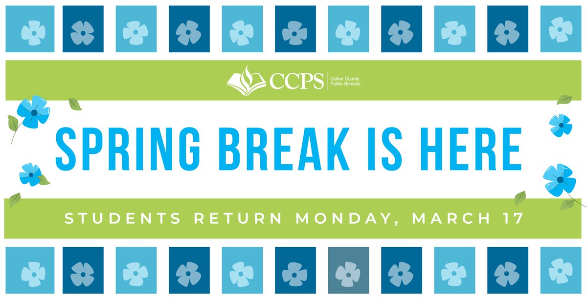 SPRING BREAK IS HERE! Enjoy your time off, and we'll see you back on Monday, March 17. #CCPSFamily