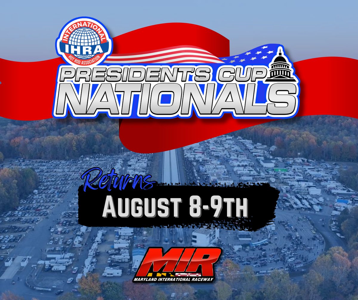 IHRA (@ihra) on Twitter photo 🚗💨 The IHRA President’s Cup Nationals is back!
After a nine-year break, this historic event returns to <a href="/GoRaceMIR/">Maryland International Raceway</a> on August 8-9, 2025. Fans can look forward to the excitement of Nitro Top Fuel, Funny Cars, and more at one of drag racing’s premier venues.
Stay tuned for 🚗💨 The IHRA President’s Cup Nationals is back!
After a nine-year break, this historic event returns to <a href="/GoRaceMIR/">Maryland International Raceway</a> on August 8-9, 2025. Fans can look forward to the excitement of Nitro Top Fuel, Funny Cars, and more at one of drag racing’s premier venues.
Stay tuned for