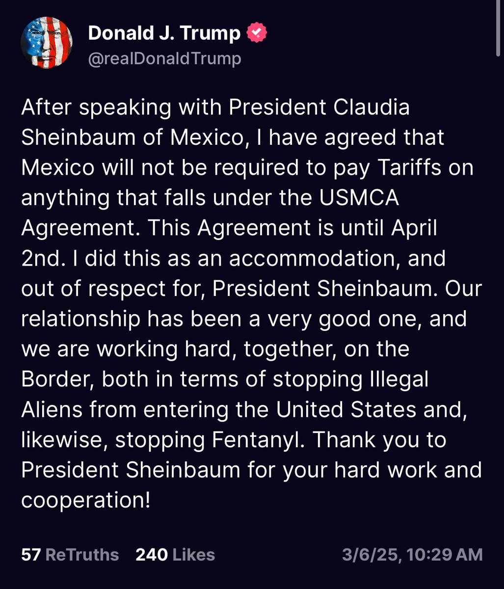 malusita76's tweet image. Cada inicio de mes será lo mismo, siempre habrá algo más que pedir y algo más con que extorsionarla, así funciona Trump. 
Esa inestabilidad la pagará la economía mexicana porque NADIE quiere invertir con esas reglas…
Nunca le va a quitar la bota del pescuezo a #Excelsa