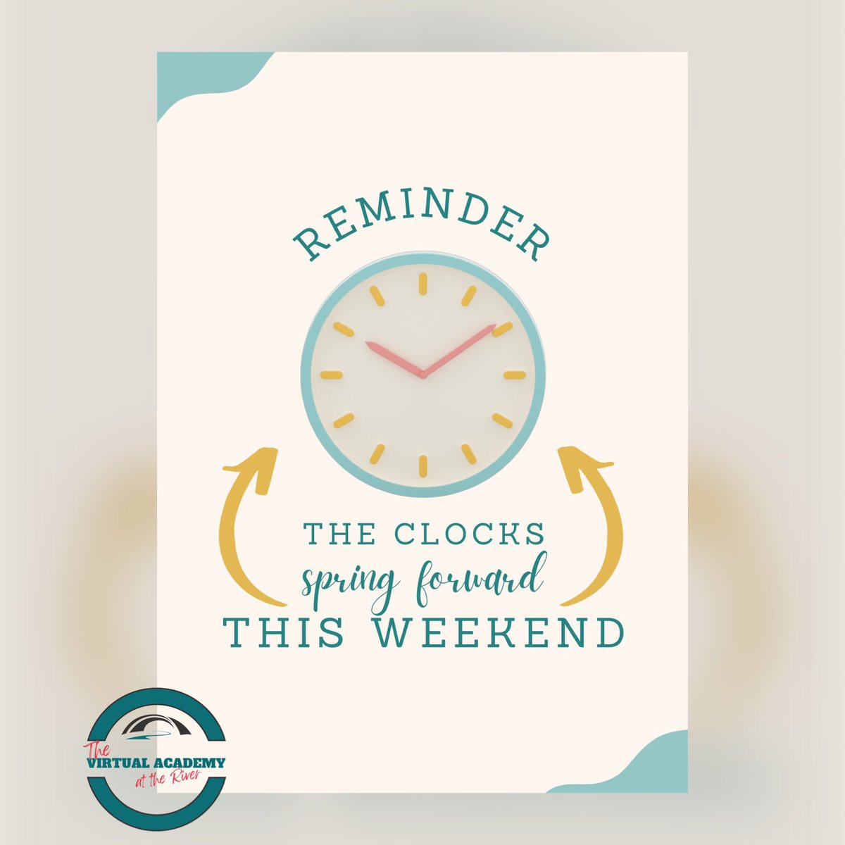 Reminder to spring forward one hour this weekend. 
<a href="/ARKRIVERESC/">Arkansas River ESC</a> 
#thevirtualacademyattheriver #digitallearning #distancelearning #YourBestSolution #VirtualLearning