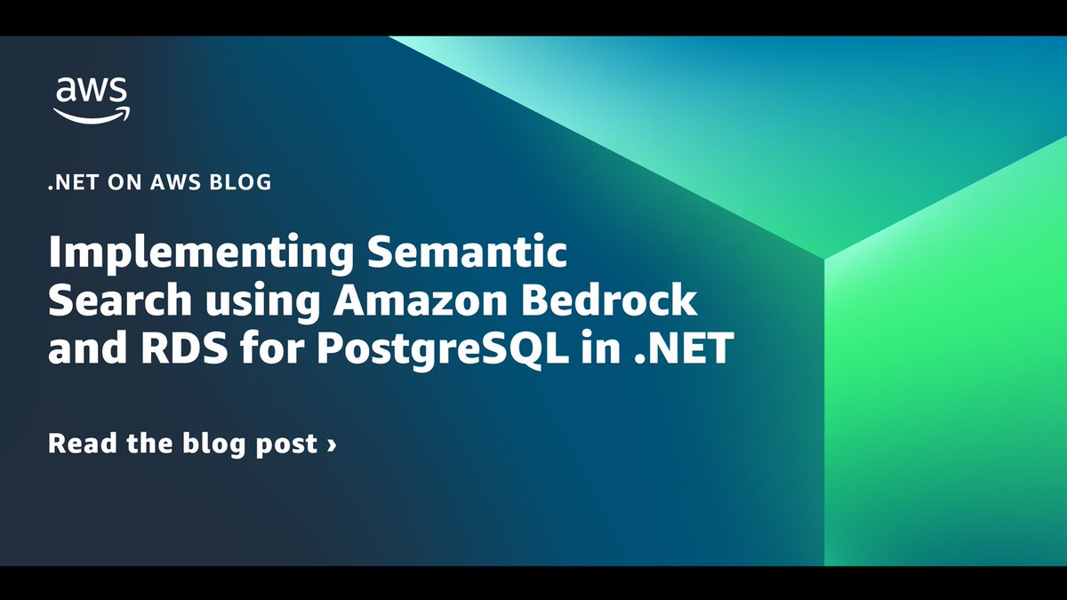 Add semantic search to your .NET applications. In this post, you'll learn how to build a semantic search .NET app using Amazon Bedrock and Amazon RDS for PostgreSQL. 🔍 go.aws/43heFy1 #dotnet #AWS #AmazonRDS