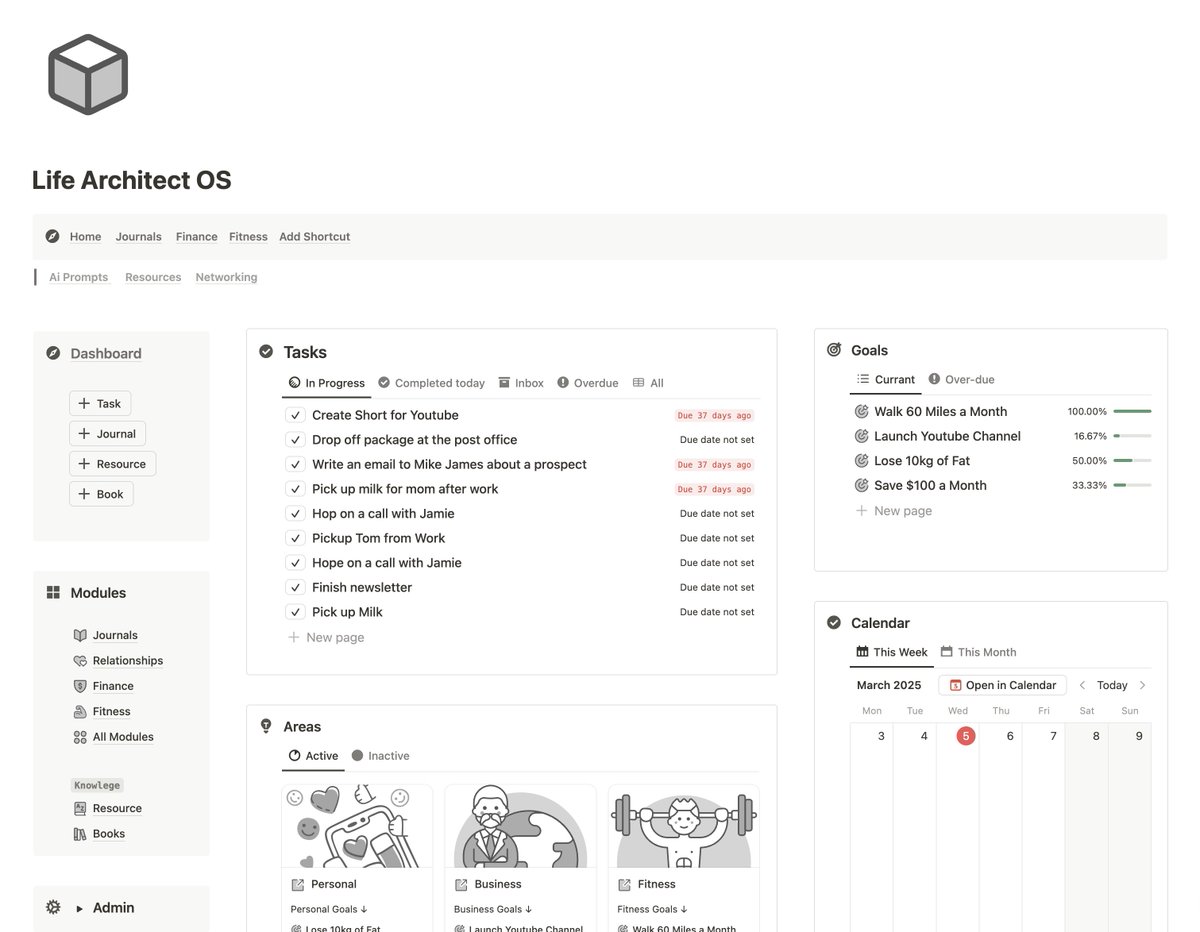 The biggest issue with Notion templates?

There's a template for everything.

If I just want to track my habits. I don't want a whole new template with its own UI and structures.

So i'm creating a new template with an ecosystems of modules.

Basically one core template and you