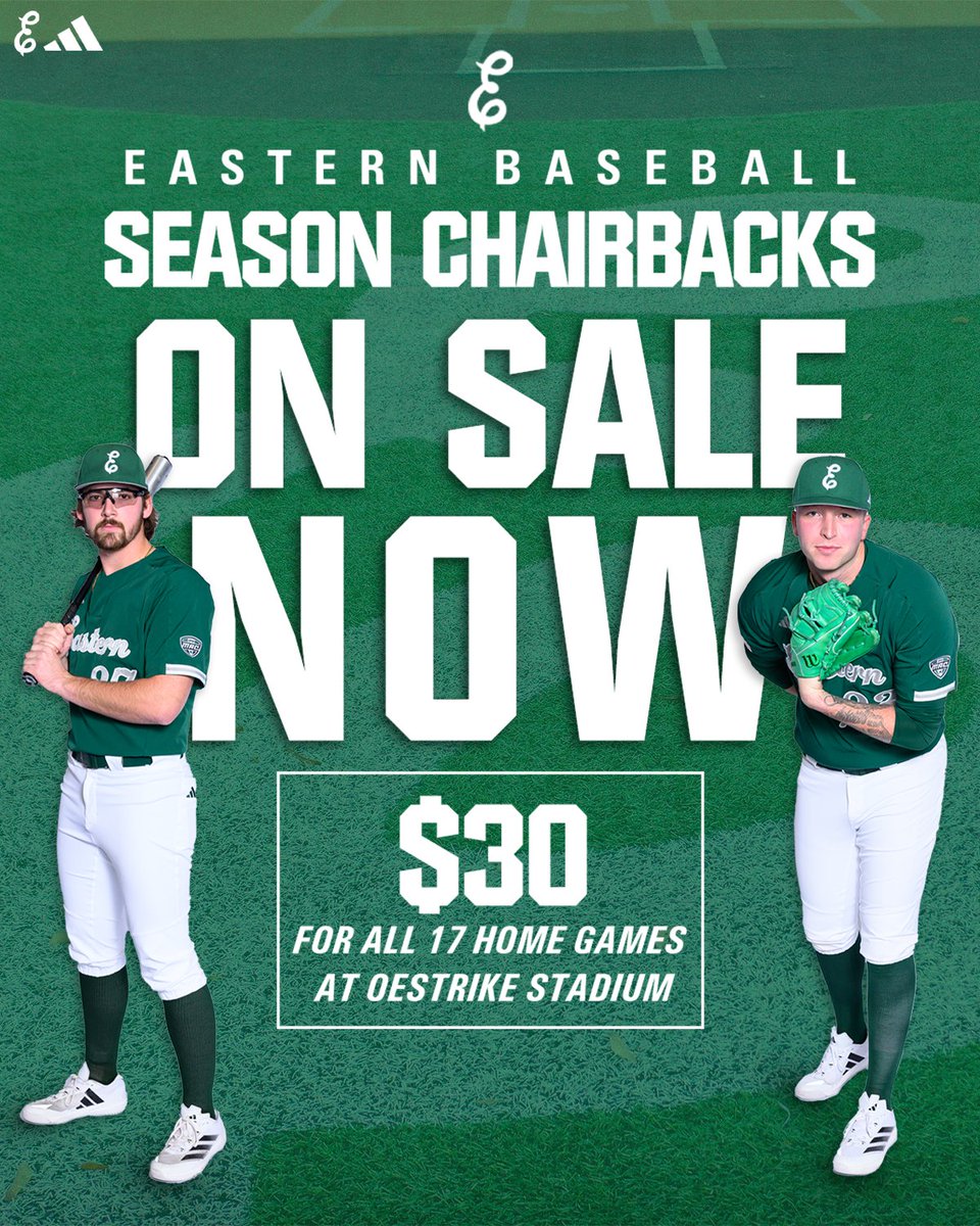 1⃣5⃣ till Eastern Baseball is BACK IN YPSI🥳👏

Check out our promo schedule and get your Block E chairback seat today!  

📰tinyurl.com/4sm4u45f
🪑🎟️tinyurl.com/4c9c7bbc

#EMUEagles | #HTR🔨🪨