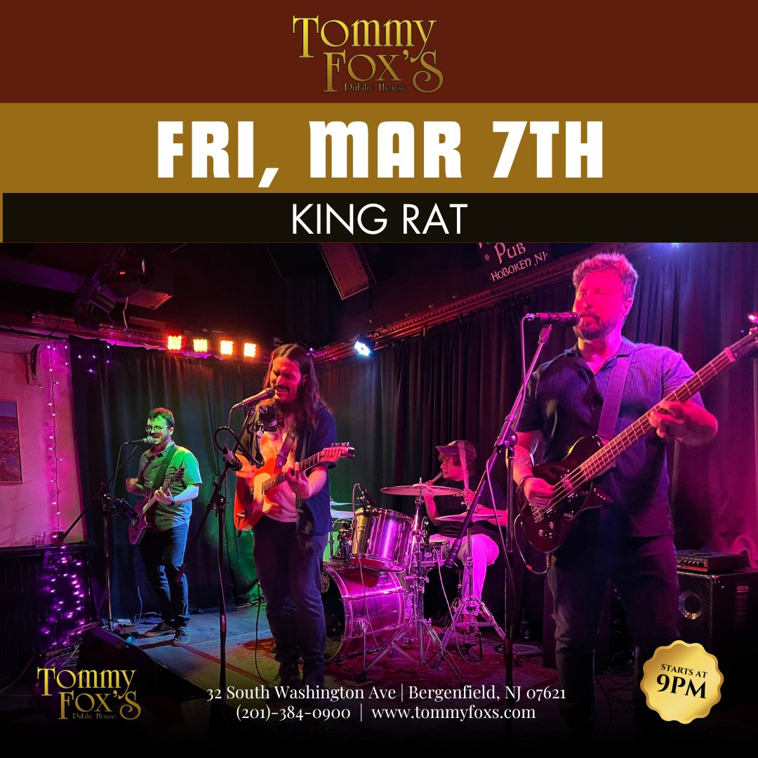 Tonight at 9pm! Live music with King Rat, a Modest Mouse tribute band that plays shows across New York City and New Jersey.

#livemusic #livemusicvenue #restaurant #njrestaurant #music #entertainment #irishpub