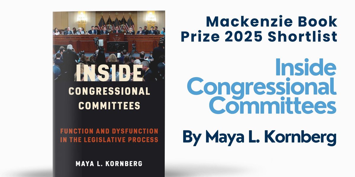 Political Studies Association (@polstudiesassoc) on Twitter photo 📚 MacKenzie Book Prize 2025📚 ‘Inside Congressional Committees’ by Maya L. Kornberg has been shortlisted for this PSA prize. Winner announced in April. buff.ly/OJo7p9u
<a href="/ColumbiaUP/">Columbia University Press</a> <a href="/kornbergmaya/">Dr. Maya Kornberg</a> #bookprize #politics #economy #Congress #books 📚 MacKenzie Book Prize 2025📚 ‘Inside Congressional Committees’ by Maya L. Kornberg has been shortlisted for this PSA prize. Winner announced in April. buff.ly/OJo7p9u
<a href="/ColumbiaUP/">Columbia University Press</a> <a href="/kornbergmaya/">Dr. Maya Kornberg</a> #bookprize #politics #economy #Congress #books