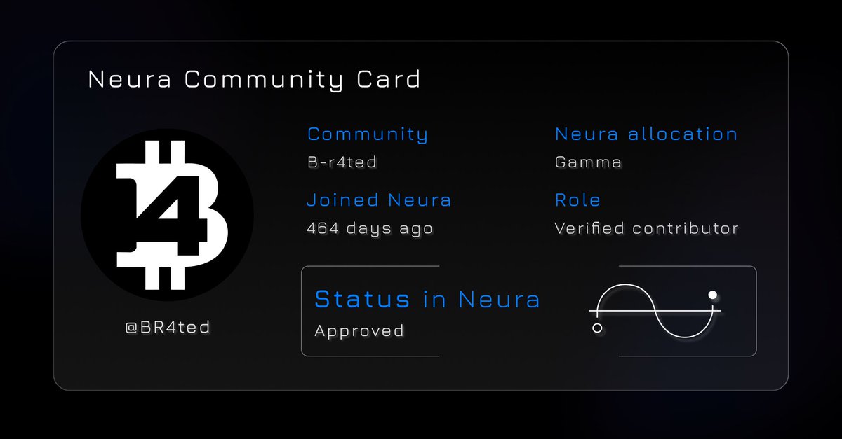 BR4ted's tweet photo. ₿-R4ted is officially approved for the @NeuraADND Community Card!

We are ready to explore Decentralized Autonomous Artists

Own not just an artwork, but an artist itself🎨 https://t.co/jRaVRPSRDX
