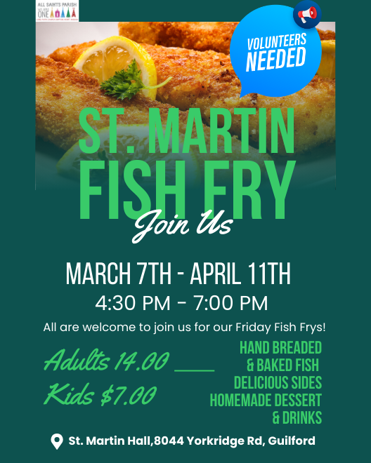 AllParish's tweet photo. 🐟 Join Us for the St. Martin Fish Fry! 🍽️

Lent is here, and that means it’s Fish Fry season! 🎉 Bring your family and friends for a delicious dinner and great fellowship at St. Martin Campus this Friday from 4:30-7:00 PM.

#lent #allparish https://t.co/dKyZ0mzU93