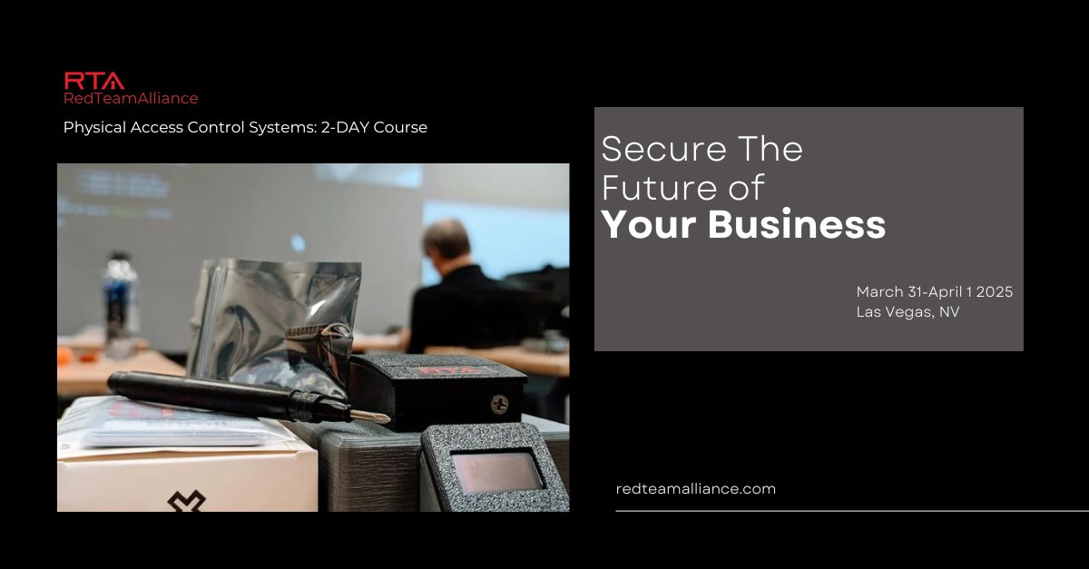 📢 Is your access control system truly up to the challenge? 🤔Uncover the secrets behind RFID technology, and how to elevate your security! Register now for RTA’s cutting-edge Physical Access Control Systems training! Don’t risk being caught off guard by security gaps.
#RedTeam