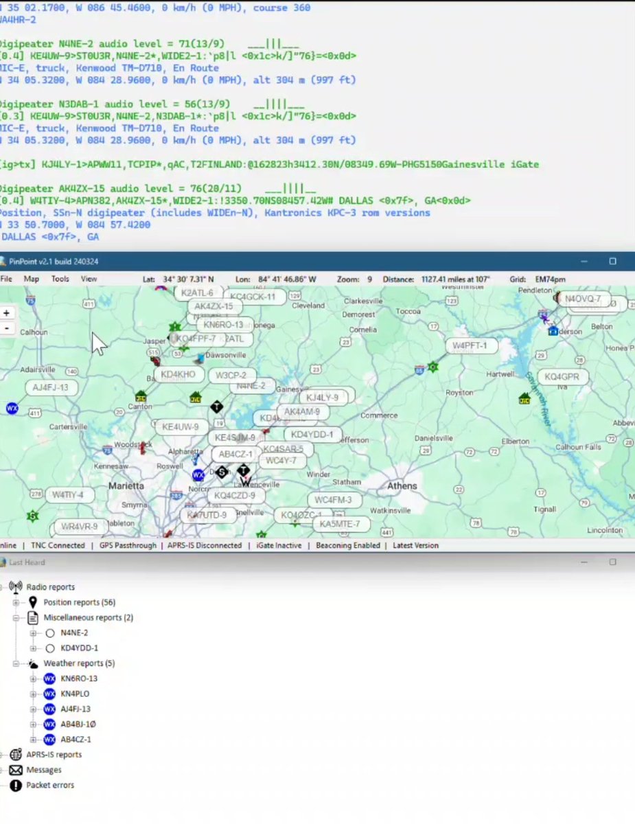 K4KHOMetroATL's tweet photo. This #APRS software is Next Level control! With #Direwolftnc it's useful. It's a GUI that makes this software TNC just a Tool as it should. #aprsbeacons #SMSmessages and So Versatile!! This is command center worthy #hamradio #emmcom #yaesu #icom #bbs #xiegu #vhf ! https://t.co/vZFn8R5ENV
