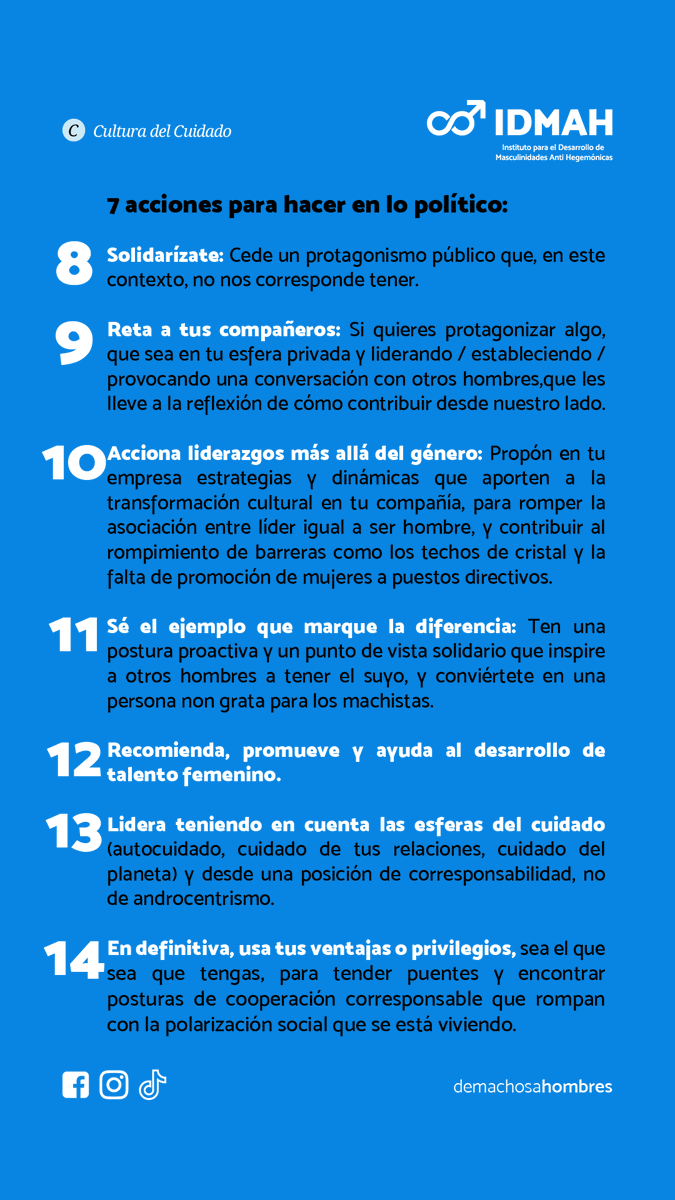 machosahombres's tweet photo. Puedo hacer algo como hombre en el marco del #8M
COMPARTE estas 14 acciones para sumar desde nuestro lado.
#IDMAH #demachosaHOMBRES #CulturaDelCuidado #MasculinidadesPositivas #8M #DiaInternacionalDeLaMujer #Accion #MejoresHombres #Solidaridad #Resignificar #HackeatuMacho https://t.co/JuG04Mbaty