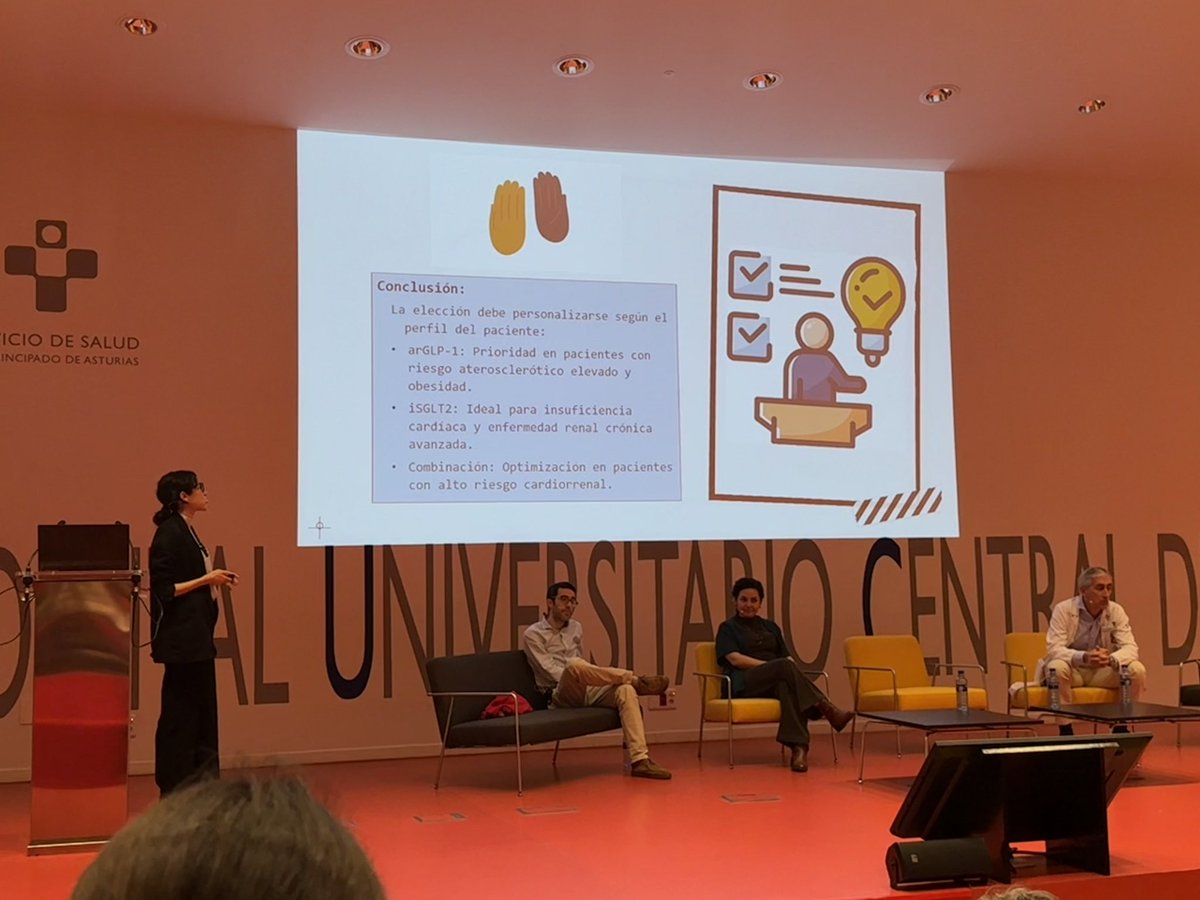 La Dra. Ares defiende el uso de AGLP1 frente a los ISLGT2. en los pacientes diabéticos. <a href="/Jessica_Ares_B/">Jessica Ares</a> <a href="/SADENO_/">SADENO</a> <a href="/HUCA_Asturias/">@HUCA</a>