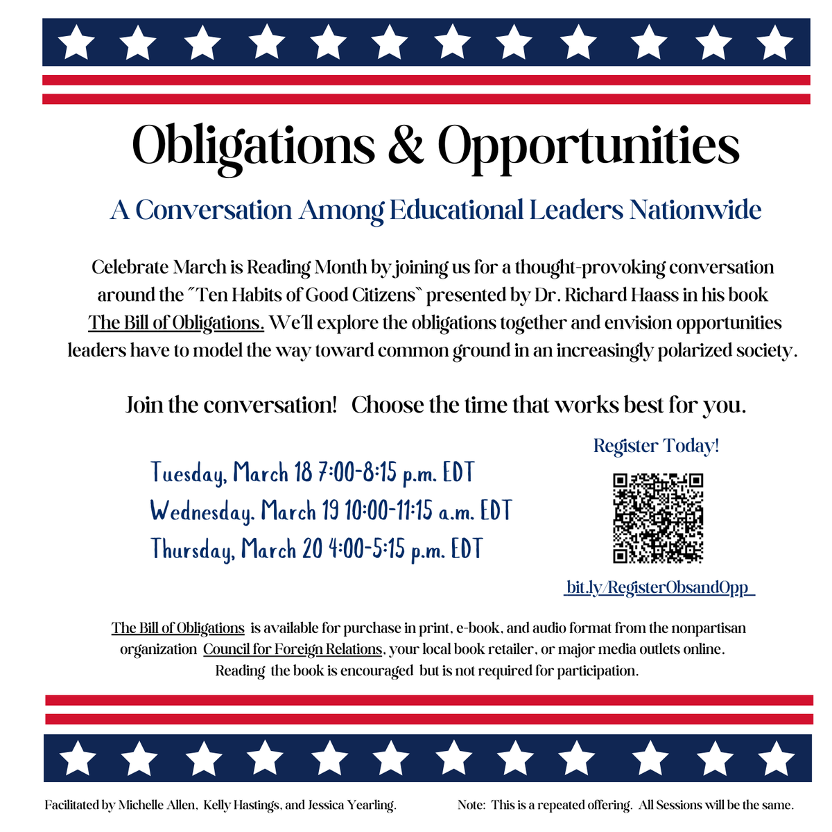 Proud to be co-facilitating a conversation among educational leaders around the "Ten Habits of Good Citizens" from the book The Bill of Obligations by <a href="/RichardHaass/">Richard N. Haass</a> 

A great way to celebrate March is Reading Month with fellow leaders!  #MEMSPAchat #NAESP