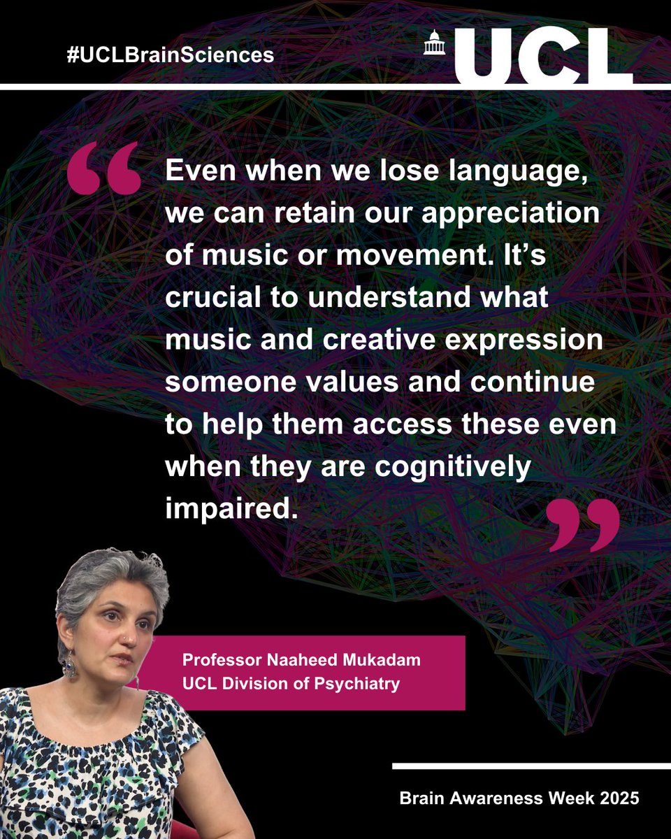 UCL Psychiatry (@uclpsychiatry) on Twitter photo In this Q&A, Prof <a href="/Naaheed_Mukadam/">Naaheed Mukadam</a> explains how people with dementia connect with music that has meaning for them: ucl.ac.uk/brain-sciences…
#UCLBrainSciences #BAW2025 In this Q&A, Prof <a href="/Naaheed_Mukadam/">Naaheed Mukadam</a> explains how people with dementia connect with music that has meaning for them: ucl.ac.uk/brain-sciences…
#UCLBrainSciences #BAW2025