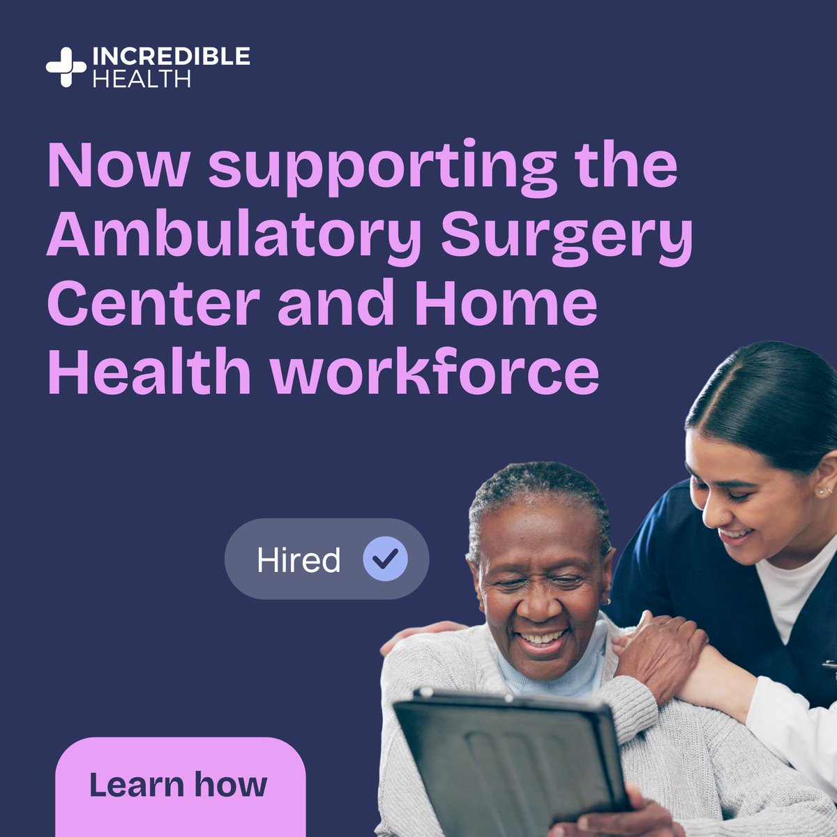 Incredible Health (@joinincredible) on Twitter photo Ambulatory Surgery Centers & Home Health organizations are facing a surge in demand - increasing the need for experienced, permanent nurses and technicians. With Incredible Health’s expansion, these employers can hire in 20 days or less. 
Learn more: ​​
bit.ly/3F2qVbz Ambulatory Surgery Centers & Home Health organizations are facing a surge in demand - increasing the need for experienced, permanent nurses and technicians. With Incredible Health’s expansion, these employers can hire in 20 days or less. 
Learn more: ​​
bit.ly/3F2qVbz