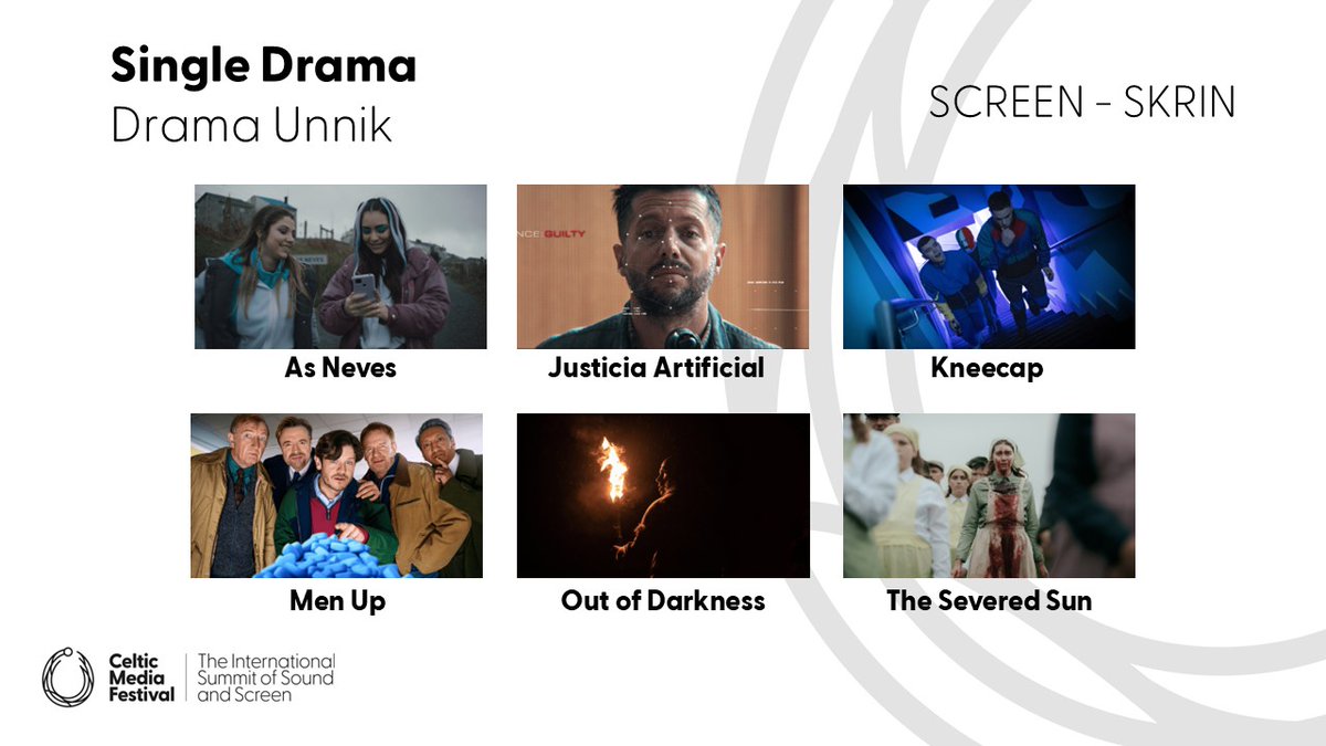 Celtic Media Festival (@celticmediafest) on Twitter photo The nominees for best #SingleDrama are
✨As Neves
✨Justicia artificial
✨Kneecap
✨Men Up
✨Out of Darkness
✨The Severed Sun
#CelticMedia #TorcAwards
<a href="/beginagainfilms/">Begin Again Films</a> <a href="/FPF_Docs/">Fine Point Films</a> <a href="/TG4TV/">TG4</a> @BoomCymru <a href="/BBC/">BBC</a> The nominees for best #SingleDrama are
✨As Neves
✨Justicia artificial
✨Kneecap
✨Men Up
✨Out of Darkness
✨The Severed Sun
#CelticMedia #TorcAwards
<a href="/beginagainfilms/">Begin Again Films</a> <a href="/FPF_Docs/">Fine Point Films</a> <a href="/TG4TV/">TG4</a> @BoomCymru <a href="/BBC/">BBC</a>