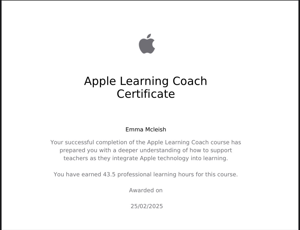 🍎 APPLE LEARNING COACH📲

🎉Pleased to be officially recognised as an Apple Learning Coach!

📲 Highly recommend this programme for those looking to enhance digital technology integration in their school/classroom 👩🏼‍🏫

👀 More Apple Learning Coaches from <a href="/BeancrossPS/">Beancross Primary</a> coming soon!