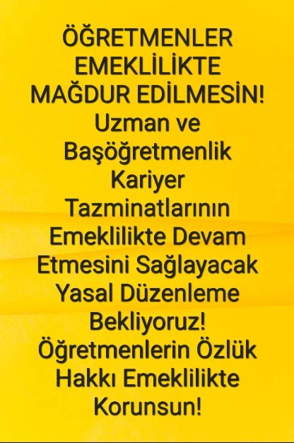 kadem93's tweet photo. Öğretmenlik Kariyer Tazminatı emeklilikte hakkımızdır.Öğretmenlerin çalışırken kazandığı mali ve özlük hakları emeklilikte de devam etmeli. Öğretmenler için emeklilik  sefalete günleri olmamalı.
#KariyerTazminatıEmeklilikteHakkımız
@Yusuf__Tekin https://t.co/qg5fM2eBBX