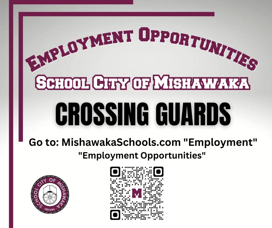 SCM Schools (@scmschools) on Twitter photo School City of Mishawaka is looking for people to help our students as Crossing Guards.  If interested, go to MishawakaSchools.com and click on: applitrack.com/mishawaka/onli… School City of Mishawaka is looking for people to help our students as Crossing Guards.  If interested, go to MishawakaSchools.com and click on: applitrack.com/mishawaka/onli…