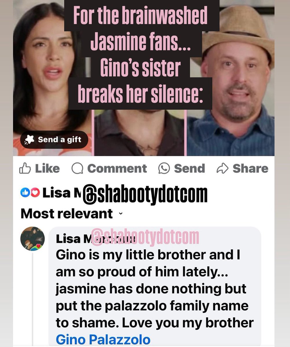The silly and uninformed notion that is out there that Gino’s family doesn’t support him in his bitter break up with Jasmine, is rediculous. At this point, Michelle doesn’t even count. Isn’t she an in-law anyway? Who cares if she is wholly on team Jasmine and chugs gallons and