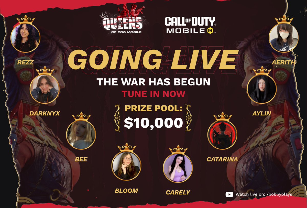 Axrith's tweet photo. LIVE NOW!! Come support my team in the $10,000 @PlayCODMobile Queen's Event ft. Vague Neil Pabzera and Yawn
(Link in replies)
#CODMobile_Partner #ad #CODMobile #QueensOfCODM #AMPd https://t.co/naNr9p0O5n