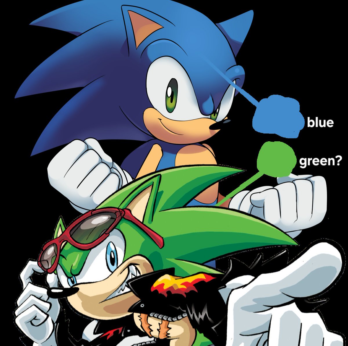 has anyone ever noticed before that scourge is a lot like sonic if he was green? i just noticed this... nobody talks about this... diagram below to show what im talking about 🤔🤯