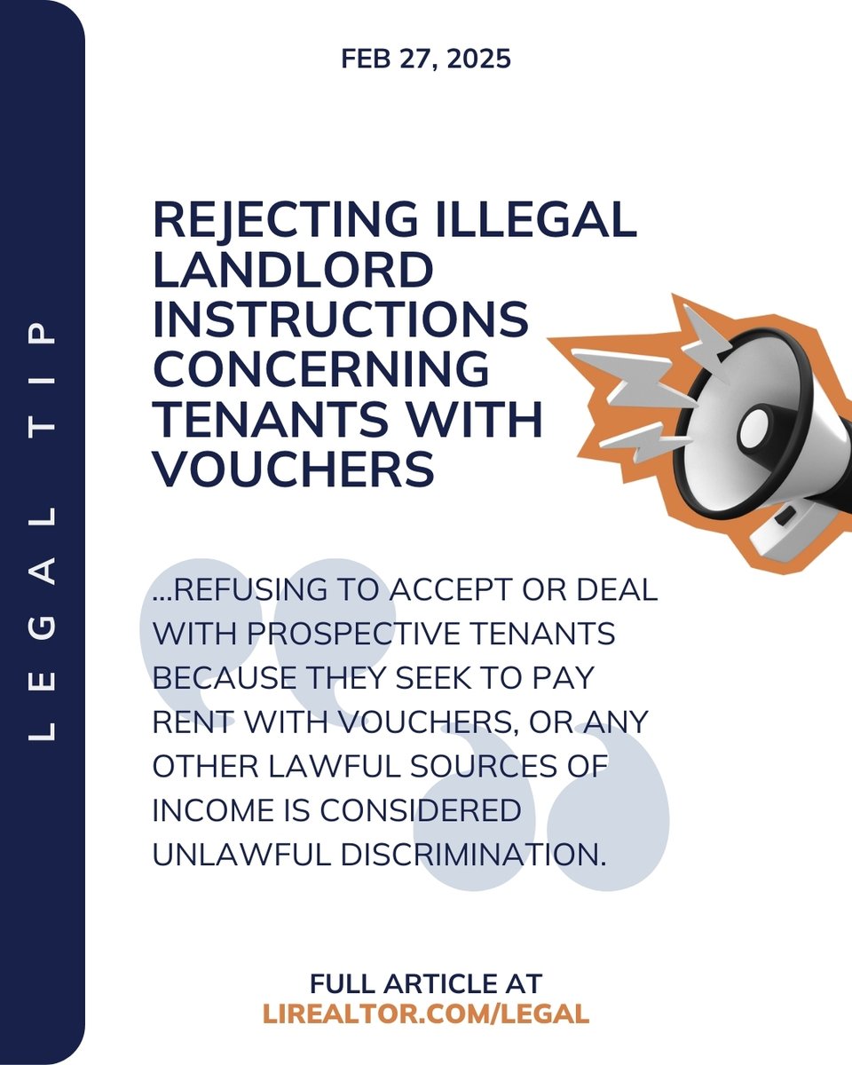 ⚖️ Ever face illegal instructions concerning vouchers from a landlord? Learn what to do in this situation in this week’s free legal tip. Read the full article at lirealtor.com/legal  #LIBOR #LIBORValue #REALTORS #legaltip