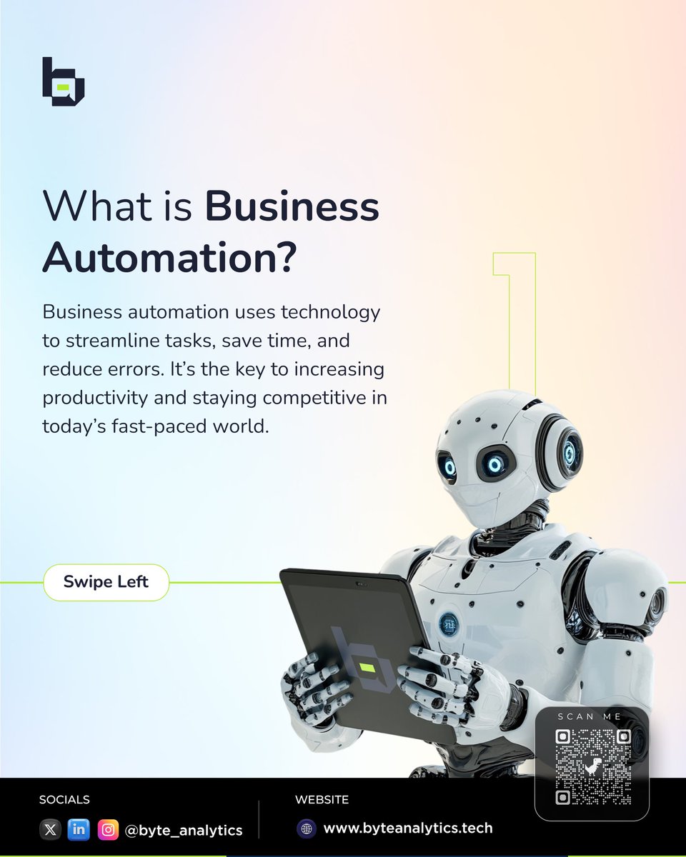 ByteAnalytics_'s tweet image. Automation is the future of business! Streamline your processes, save time, and focus on what truly matters.
💡 Not sure where to start? At Byte Analytics, we provide custom automation solutions tailored to your needs.
#BusinessAutomation #ByteAnalytics #DataSolution #Efficiency