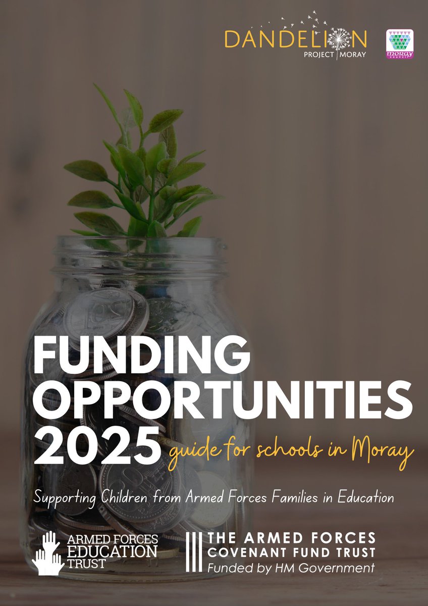 🔔  The <a href="/CovenantTrust/">Armed Forces Covenant Fund Trust</a> &amp; <a href="/ArmedForcesEduc/">Armed Forces Education Trust</a> are both taking applications for their funding programmes. 

🌱 See this Moray guide for key details for schools. 

📌 In next week’s Education Bulletin or already in your inbox if you’re on the #DandelionProjectMoray mailing list.