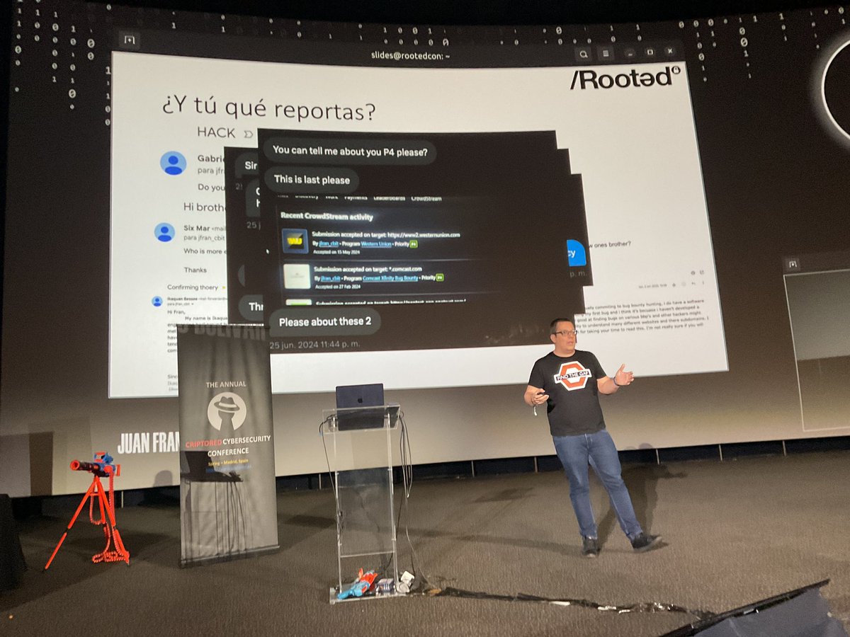 Criptored (@criptored) on Twitter photo Continuamos con Juan Francisco Bolivar y la charla “Bug Bounty - ¿Y tú qué reportas?” - #criptoredcon2025 #sala18 <a href="/criptored/">Criptored</a> <a href="/rootedcon/">/RootedCON</a> <a href="/mindcrypt/">Alfonso Muñoz, Phd</a> Continuamos con Juan Francisco Bolivar y la charla “Bug Bounty - ¿Y tú qué reportas?” - #criptoredcon2025 #sala18 <a href="/criptored/">Criptored</a> <a href="/rootedcon/">/RootedCON</a> <a href="/mindcrypt/">Alfonso Muñoz, Phd</a>