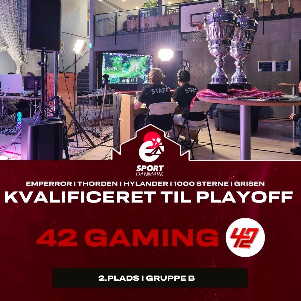Vi skal byde vores første hold, velkommen til offline playoff i Fredericia Esport.

42 Gaming, fik 2.pladsen i gruppe B efter en tiebreaker mod E-Ducks som de vandt med en win/loss difference på 12 W - 9 L som var 2 mindre loss's end E-Ducks.

Velkommen til playoff 42 Gaming🎇