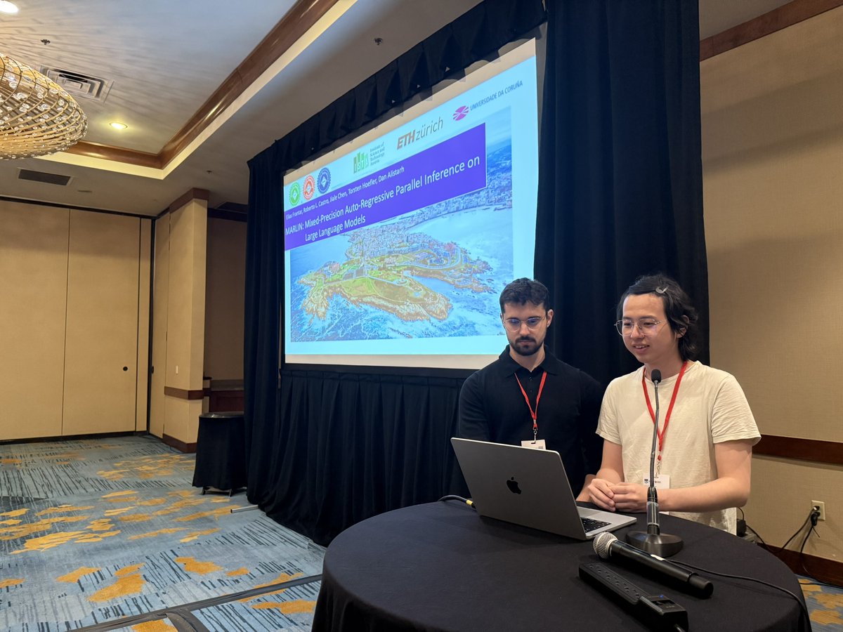 SPCL@ETH (@spcl_eth) on Twitter photo Yesterday, Jiale and Roberto presented the paper MARLIN: Mixed-Precision Auto-Regressive Parallel Inference on Large Language Models at PPoPP 2025 in Las Vegas!
Want to know more? Check out the paper here👇dl.acm.org/doi/10.1145/37…
#HPC <a href="/thoefler/">Torsten Hoefler 🇨🇭</a> <a href="/CSatETH/">ETH CS Department</a> Yesterday, Jiale and Roberto presented the paper MARLIN: Mixed-Precision Auto-Regressive Parallel Inference on Large Language Models at PPoPP 2025 in Las Vegas!
Want to know more? Check out the paper here👇dl.acm.org/doi/10.1145/37…
#HPC <a href="/thoefler/">Torsten Hoefler 🇨🇭</a> <a href="/CSatETH/">ETH CS Department</a>