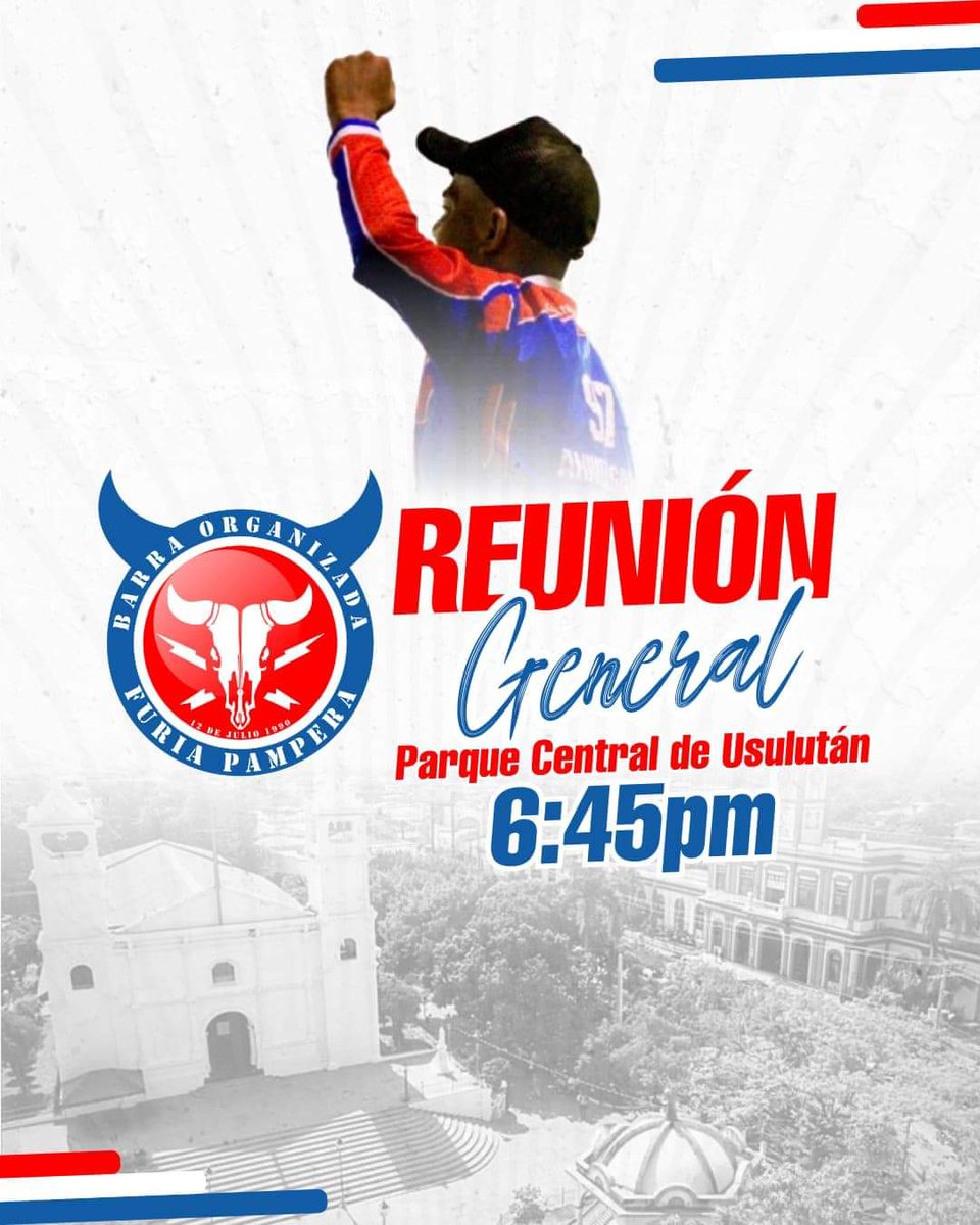 𝐇𝐎𝐘 𝐑𝐄𝐔𝐍𝐈𝐎́𝐍 𝐅𝐔𝐑𝐈𝐀
Nos vemos en el parque Central de Usulután 
¡𝘚𝘰𝘮𝘰𝘴 𝘥𝘦 𝘭𝘢 𝘎𝘭𝘰𝘳𝘪𝘰𝘴𝘢 𝘍𝘶𝘳𝘪𝘢 𝘗𝘢𝘮𝘱𝘦𝘳𝘢!🔴⚪🔵