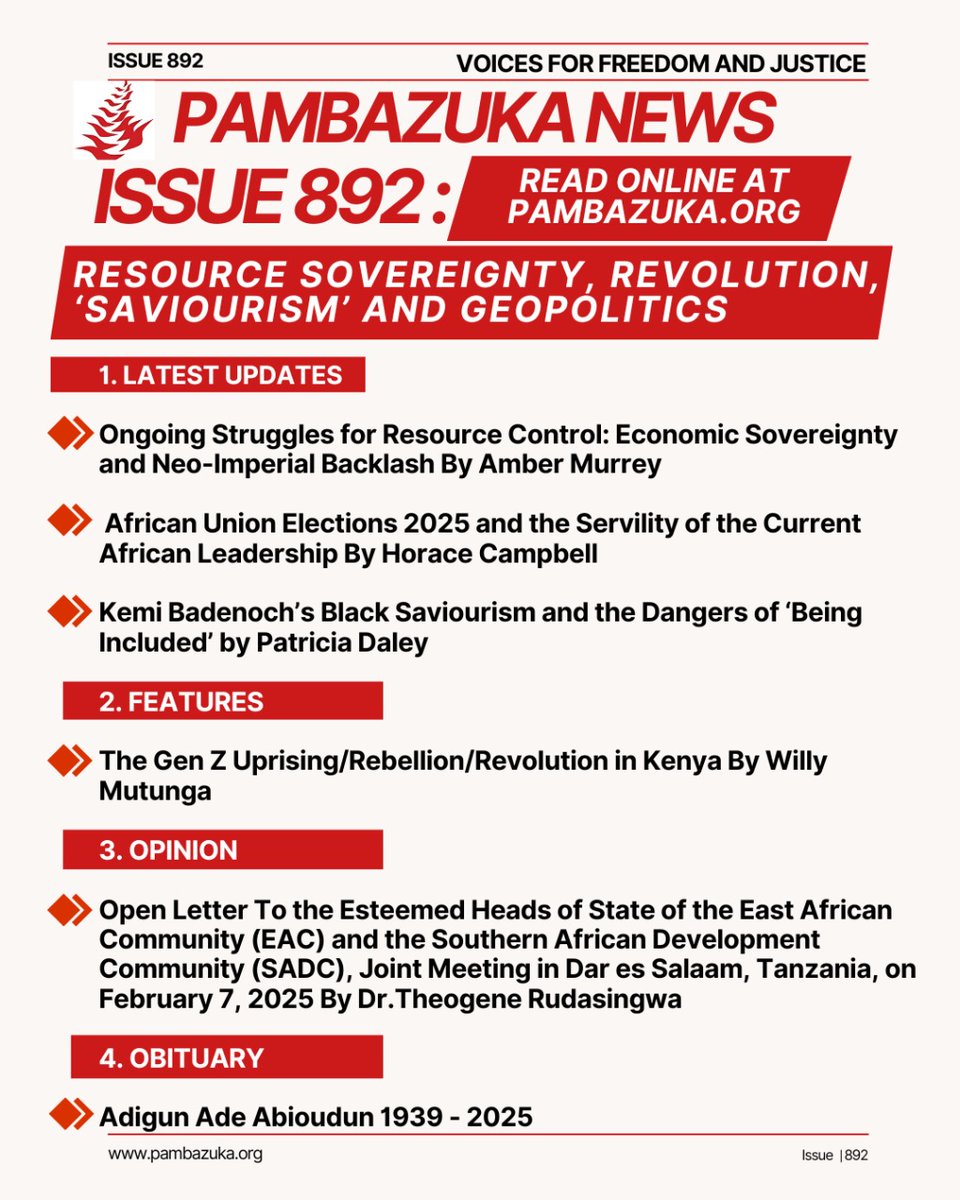 Struggles over resources continue, youths are protesting for sustainable pathways, salvific rhetoric mixes with inclusivity, geopolitics take new forms.
Read, Comment, Share Issue 892  &amp; Subscribe to pambazuka.org for insightful conversations on these trends