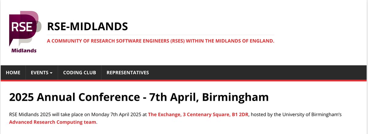 uob_bear's tweet image. #RSEMidlands2025 will take place on Monday 7 April at The Exchange in Birmingham city centre, where you can meet other #ResearchSoftwareEngineers from the Midlands and hear exciting talks! Find out more and book your free place here: rse-midlands.github.io/docs/event-7th… ^SEMT