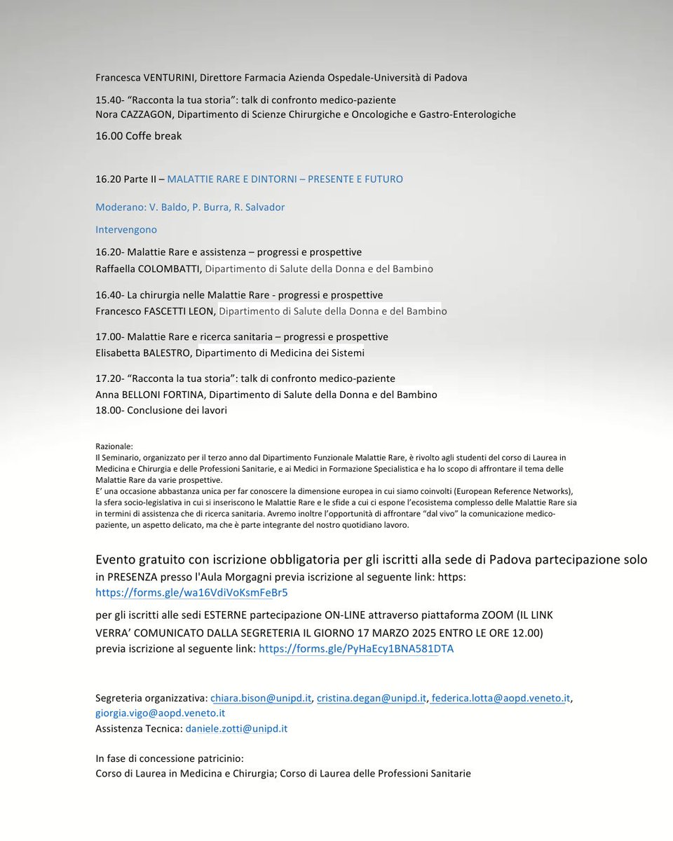 Unipd Medicina (@unipd_medicina) on Twitter photo Seminario dedicato alle Malattie Rare:
Il 18 marzo la giornata sarĂ dedicata agli studenti e specializzandi dei corsi di laurea in medicina e chirurgia ed infermieristica. <a href="/UniPadova/">UniversitĂ di Padova</a> Seminario dedicato alle Malattie Rare:
Il 18 marzo la giornata sarĂ dedicata agli studenti e specializzandi dei corsi di laurea in medicina e chirurgia ed infermieristica. <a href="/UniPadova/">UniversitĂ di Padova</a>