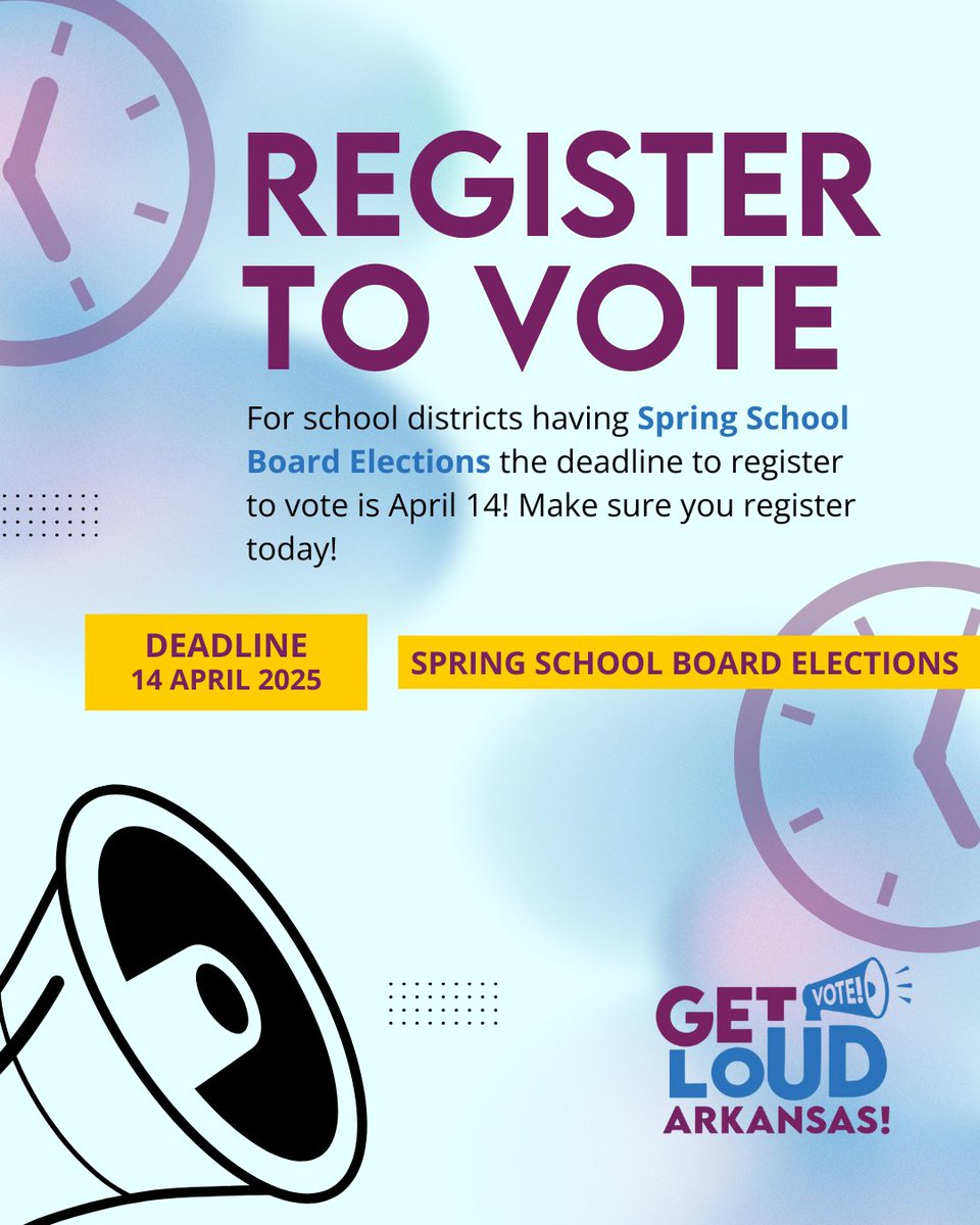 Here’s how you can make a difference:

📣 Register to Vote: The deadline is April 14, 2025.

For your school district, check with your county clerk’s office or visit the Arkansas Secretary of State’s website to confirm election dates and candidate information.