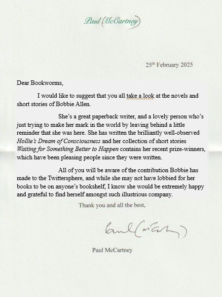 cherryaimless's tweet image. Well! I don’t know what to say! 
I’m speechless. #McCartney #Hollie #SomethingBetter

(Obviously, this is made up, and taking full advantage of the recent Paul’s Letter hoo-hah! And also, buy my books: amazon.co.uk/Waiting-Someth…